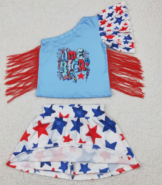 4th Of July Skirt Tassel Set