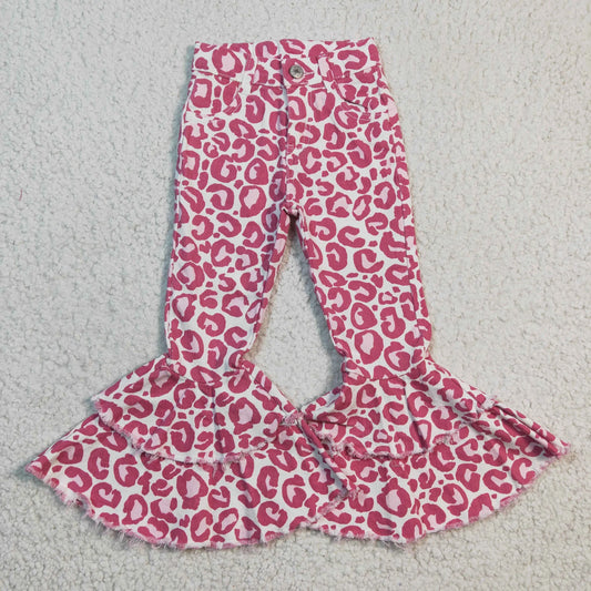 Pink Leopard Denim Bell Pants