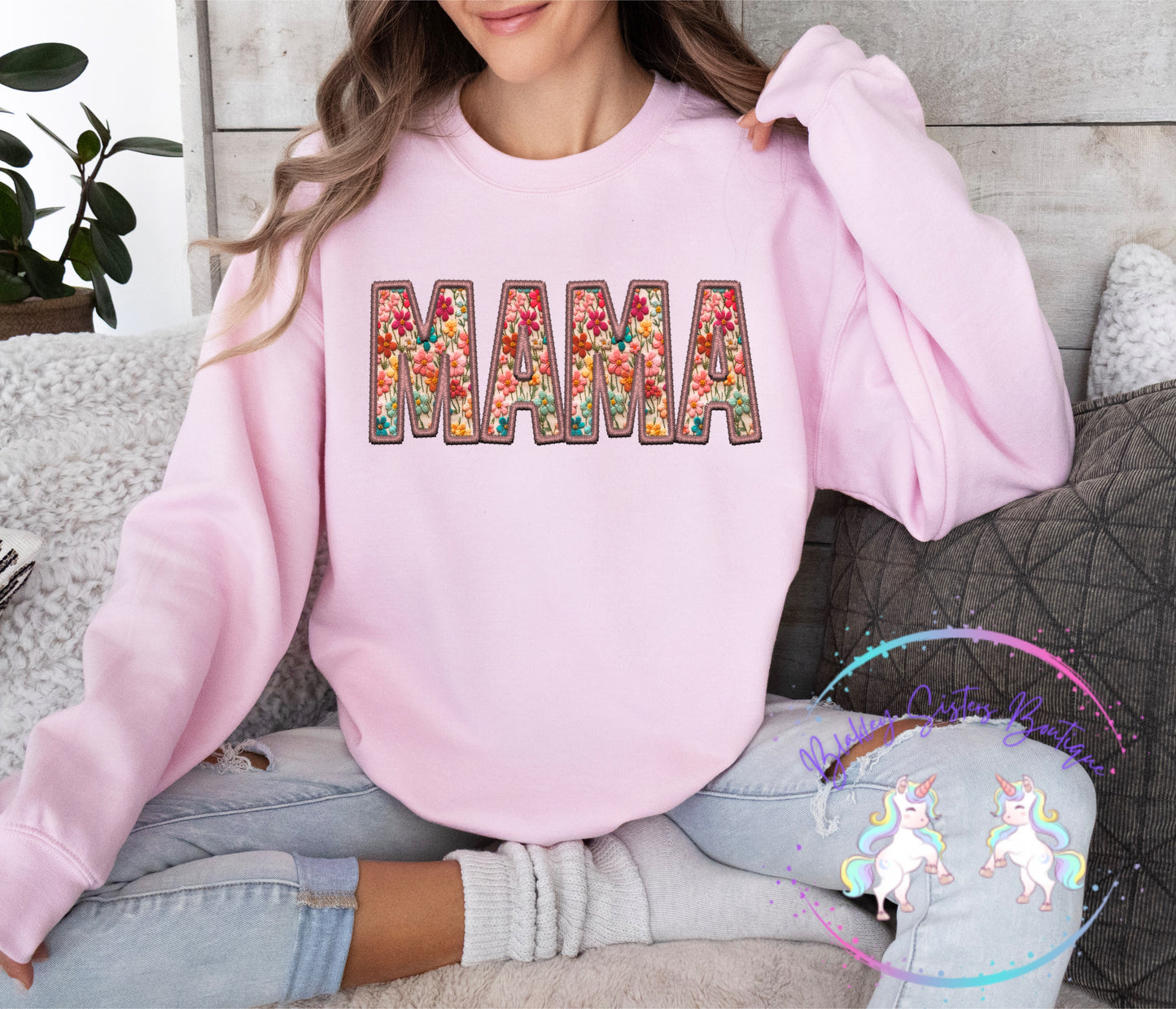 Mama Floral Faux Embroidery